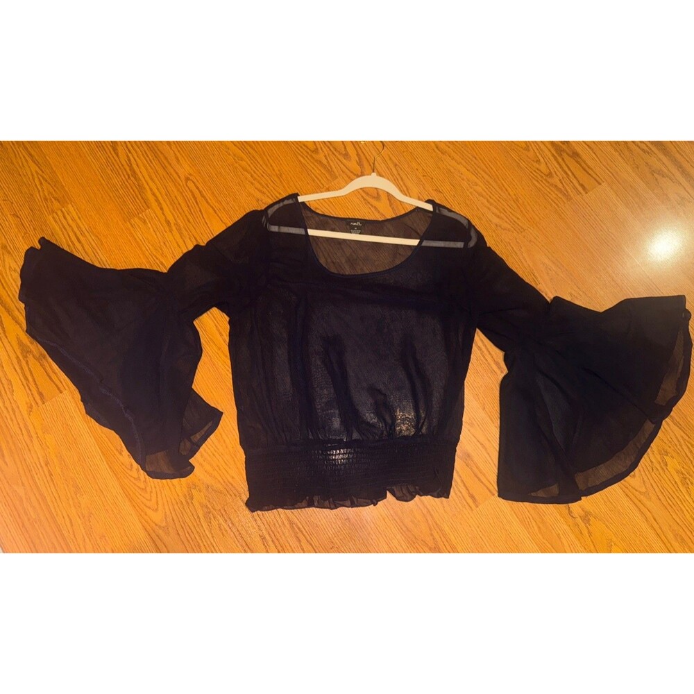 Witchy Sheer Navy Women’s Flutter Bell Sleeve Goth Dark Romantic Whimsigoth Med